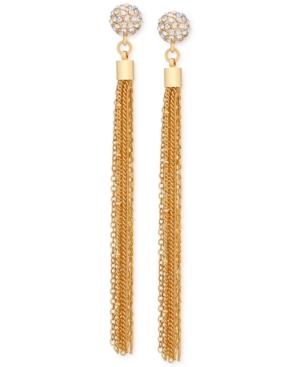 Guess Gold-tone Pave And Tassel Long Drop Earrings