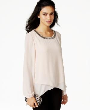 Alfani Embellished Asymmetrical-hem Surplice Blouse, Only At Macy's