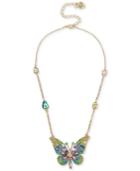 Betsey Johnson Gold-tone Crystal & Pave Butterfly Pendant Necklace, 15 + 3 Extender