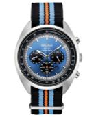 Seiko Men's Solar Chronograph Recraft Series Black, Orange & Blue Nylon Strap Watch 43.5mm