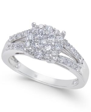 Diamond Cluster Split Shank Ring (7/8 Ct. T.w.) In 14k White Gold