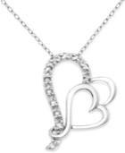Diamond Double Heart 18 Pendant Necklace (1/10 Ct. T.w.) In Sterling Silver