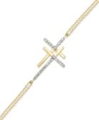 Wrapped Diamond Cross Bracelet In 14k Gold (1/6 Ct. T.w.)