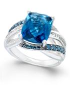 Blue Topaz (6-1/3 Ct. T.w.) And Diamond (5/8 Ct. T.w.) Statement Ring In 14k White Gold