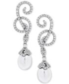 Arabella Cultured Freshwater Pearl (8mm) & Swarovski Zirconia Swirl Drop Earrings In Sterling Silver