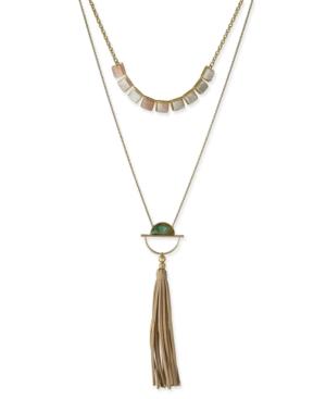 Danielle Nicole Gold-tone Yucca Stone And Faux-suede Tassel Necklace
