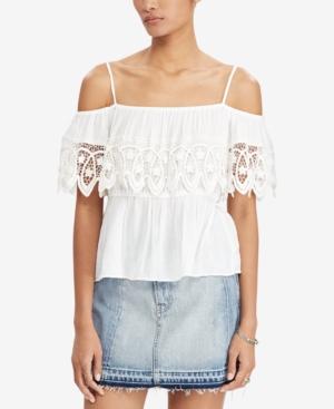 Denim & Supply Ralph Lauren Crochet-trim Cold-shoulder Top