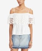 Denim & Supply Ralph Lauren Crochet-trim Cold-shoulder Top