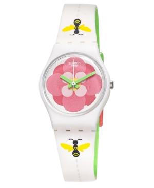 Swatch Women's Swiss Flower Jungle Two-sided Off-white Bee And Green Silicone Strap Watch 25mm Lm140