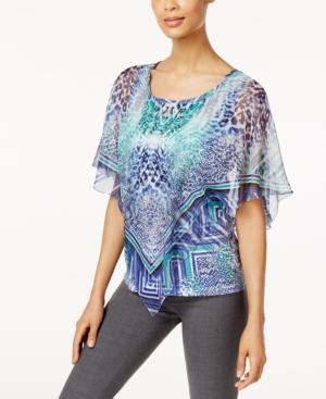 Jm Collection Printed Embellished Poncho Top, Only At Macy's