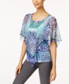 Jm Collection Printed Embellished Poncho Top, Only At Macy's