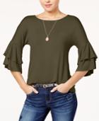 Ultra Flirt Juniors' Tiered Ruffle-sleeved T-shirt