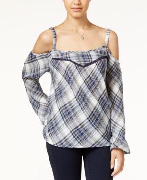Jessica Simpson Rose Plaid Off-the-shoulder Peasant Top