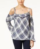 Jessica Simpson Rose Plaid Off-the-shoulder Peasant Top