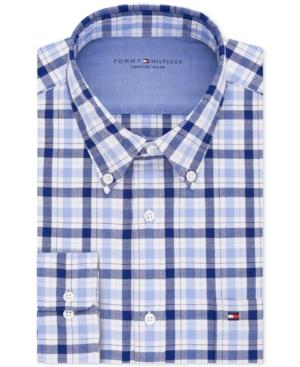 Tommy Hilfiger Men's Slim-fit Comfort Wash Blue Check Dress Shirt