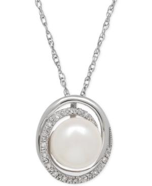 Cultured Freshwater Pearl (8mm) And Diamond Accent Necklace In Sterling Silver