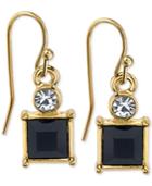 2028 Gold-tone Square Stone And Crystal Drop Earrings