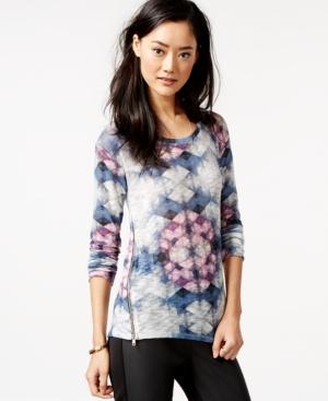 Bar Iii Kaleidoscope-print Zip-detail Snit Top, Only At Macy's