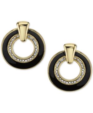 2028 Gold-tone Jet And Crystal Doorknocker Drop Earrings
