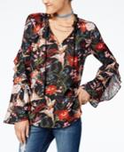 Jessica Simpson Juniors' Terry Printed Ruffle-trim Blouse