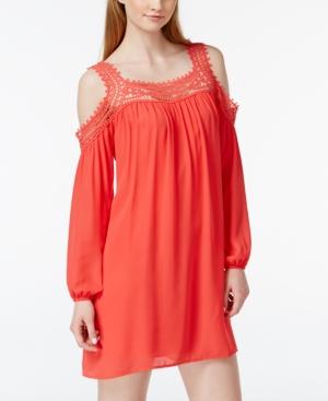 Speechless Juniors' Crochet-trim Cold-shoulder Sheath Dress