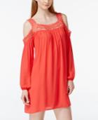 Speechless Juniors' Crochet-trim Cold-shoulder Sheath Dress