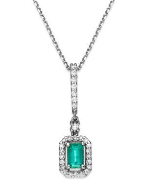 14k White Gold Necklace, Emerald (5/8 Ct. T.w.) And Diamond (1/4 Ct. T.w.) Drop Pendant