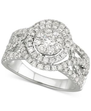 Diamond Halo Cluster Openwork Engagement Ring (1-1/2 Ct. T.w.) In 14k White Gold