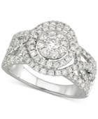 Diamond Halo Cluster Openwork Engagement Ring (1-1/2 Ct. T.w.) In 14k White Gold