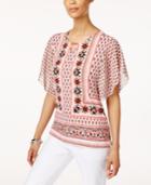 Jm Collection Petite Printed Flutter-sleeve Tunic, Only At Macy's