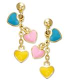 Children's 18k Gold Over Sterling Silver Earrings, Enamel Heart Drop Earrings