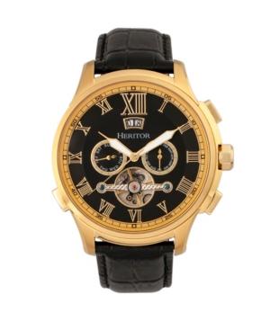 Heritor Automatic Hudson Gold & Black Leather Watches 47mm
