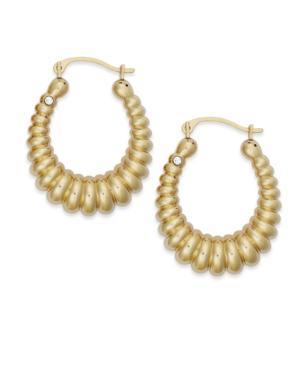 Signature Gold 14k Gold Earrings, Diamond Accent Shrimp Hoop Earrings