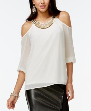 Thalia Sodi Embellished Cold-shoulder Chiffon Blouse, Only At Macy's