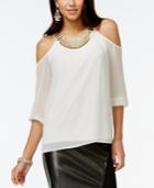 Thalia Sodi Embellished Cold-shoulder Chiffon Blouse, Only At Macy's