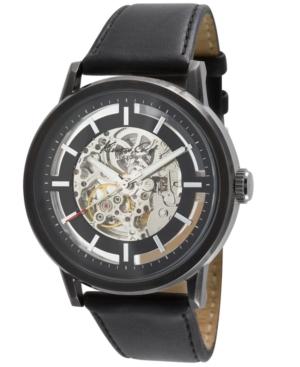 Kenneth Cole New York Watch, Men's Automatic Skeleton Dial Black Leather Strap Kc1632