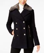 Vince Camuto Faux-fur-collar Double-breasted Peacoat