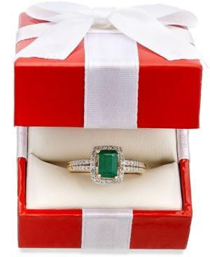 Emerald (9/10 Ct. T.w.) And Diamond Ring (1/5 Ct. T.w.) In 14k Gold