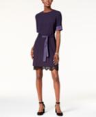 Tommy Hilfiger Belted Lace-hem Dress, Created For Macy's