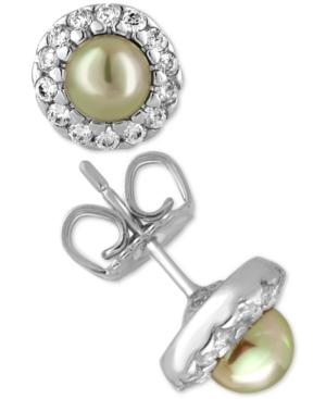 Majorica Sterling Silver Imitation Pearl And Crystal Halo Stud Earrings