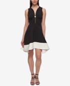 Dkny Zip-front Colorblocked Fit & Flare Dress
