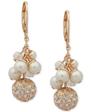 Anne Klein Gold-tone Pave Bead & Imitation Pearl Shaky Drop Earrings