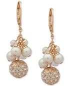 Anne Klein Gold-tone Pave Bead & Imitation Pearl Shaky Drop Earrings