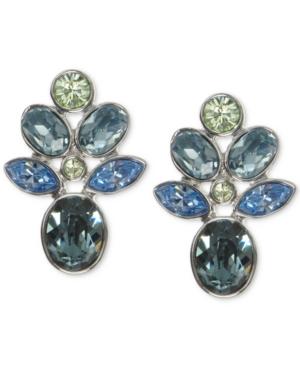Givenchy Silver-tone Blue Crystal Cluster Stud Earrings