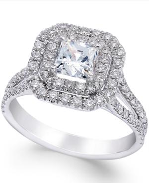 Certified Diamond Halo Engagement Ring In 18k White Gold (1-3/8 Ct. T.w.)