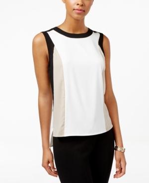 Calvin Klein Petite Sleeveless Contrast-trim Blouse
