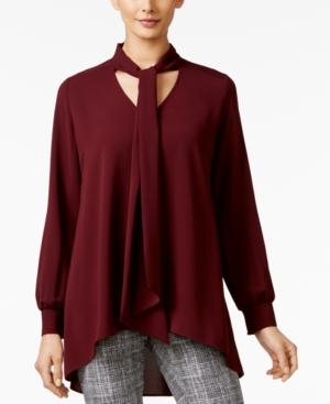 Alfani Tie-neck High-low Blouse, Only At Macy's