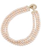 Carolee Gold-tone Imitation Pink Pearl Triple Row Choker Necklace