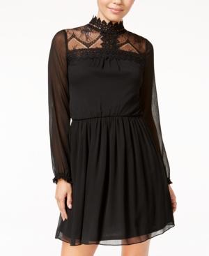 Bcx Juniors' Mock-neck Lace-trim Shift Dress