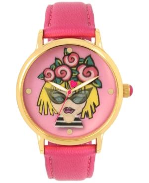 Betsey Johnson Women's Pink Leather Strap Watch 42mm Bj00496-53